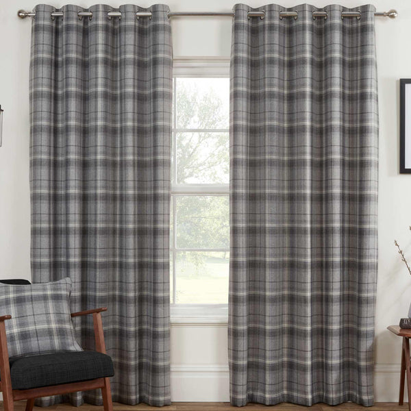 Carnoustie Thermal Blackout Lined Eyelet Curtains Grey - 46'' x 54'' - Ideal Textiles