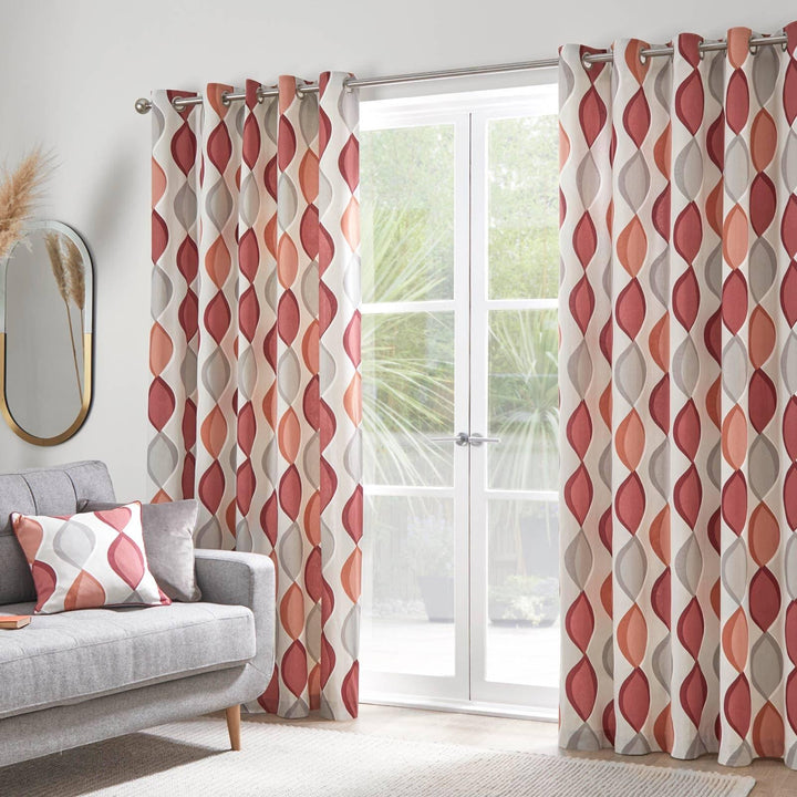 Lennox Geometric Lined Eyelet Curtains Spice - Ideal