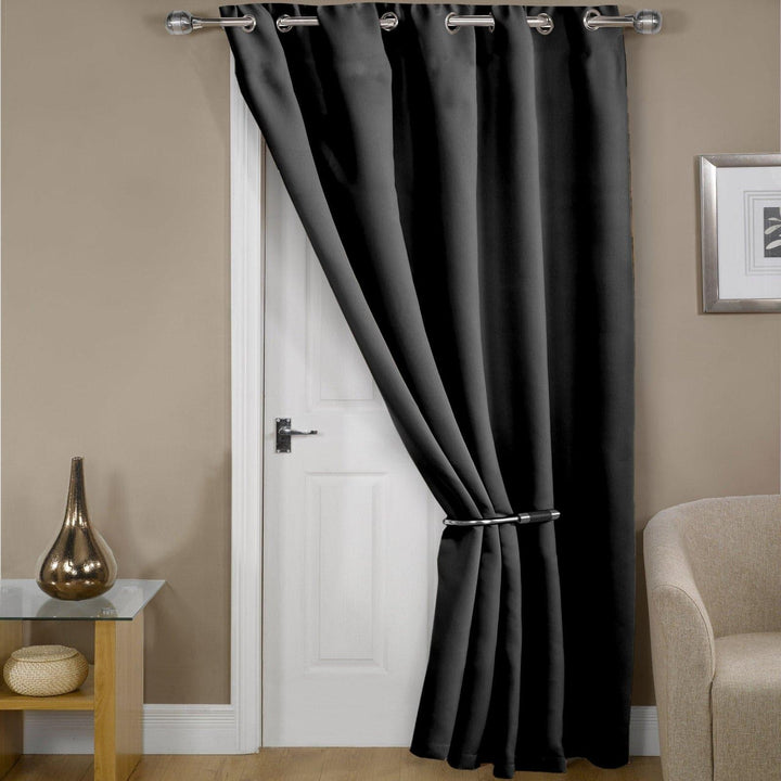 Cali Plain Thermal Blackout Eyelet Door Curtain Panels Black - 46'' x 84'' - Ideal Textiles