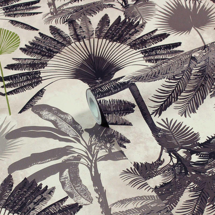 Malaysian Palm Wallpaper Blush & Charcoal - Ideal