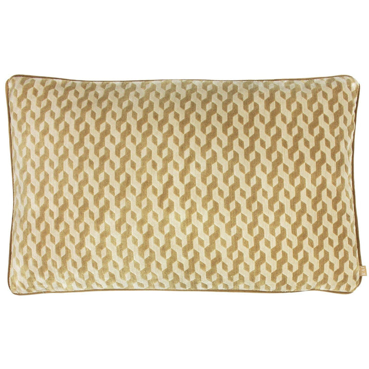 Dione Old Gold Geometric Velvet Cushion Cover 16'' x 24'' -  - Ideal Textiles
