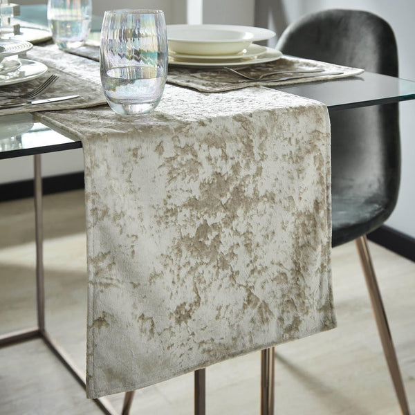 Crushed Velvet Table Runners Natural - 33cm x 180cm - Ideal Textiles