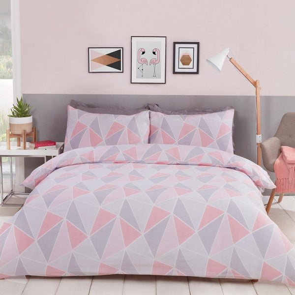 Leo Geometric Triangles Print Blush Pink Duvet Cover Set - Single - Ideal Textiles