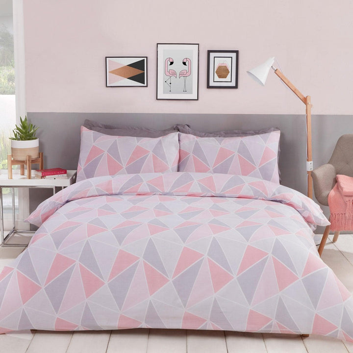 Leo Geometric Triangles Print Blush Pink Duvet Cover Set - Single - Ideal Textiles