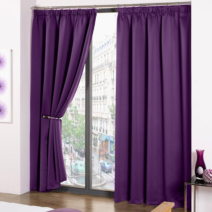 Cali Plain Thermal Blackout Tape Top Curtains Amethyst - 46'' x 54'' - Ideal Textiles