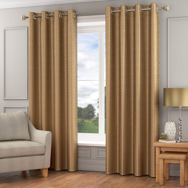 Madison Wave Lined Eyelet Curtains Gold - 46'' x 54'' - Ideal Textiles