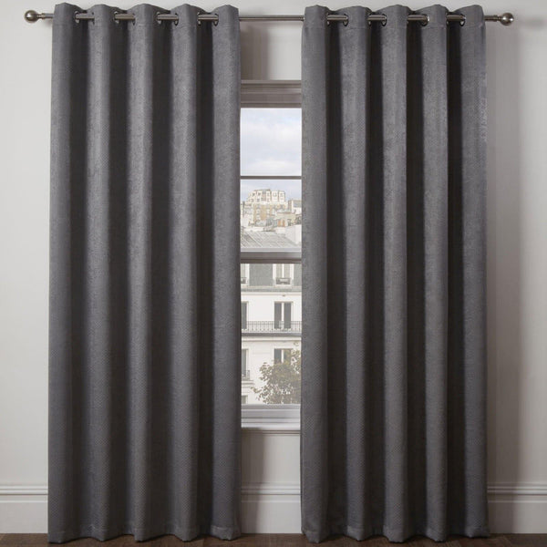 Ambiance Embossed Thermal Blackout Eyelet Curtains Charcoal - 46'' x 54'' - Ideal Textiles