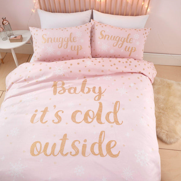 Baby it's Cold Outside Glittery Pink Christmas Duvet Cover Set - Single - Ideal Textiles