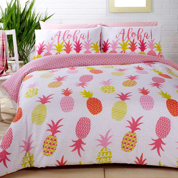 Pineapples Aloha! Tropical Pink Duvet Cover Set - Single - Ideal Textiles