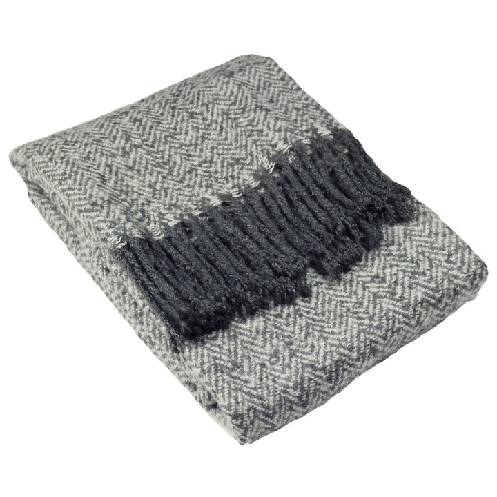 Weaver Herringbone Tasselled Grey Throw 130cm x 180cm -  - Ideal Textiles