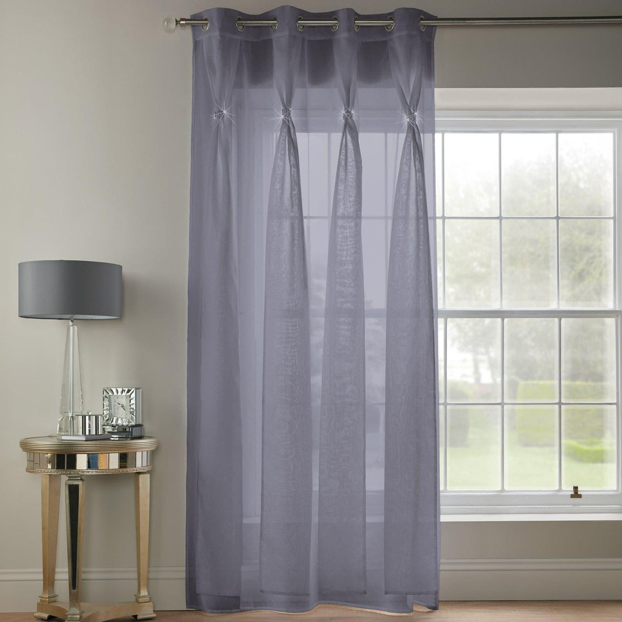 Diana Diamante Eyelet Voile Curtain Panels Silver Voile Curtain Alan Symonds 57'' x 72''  