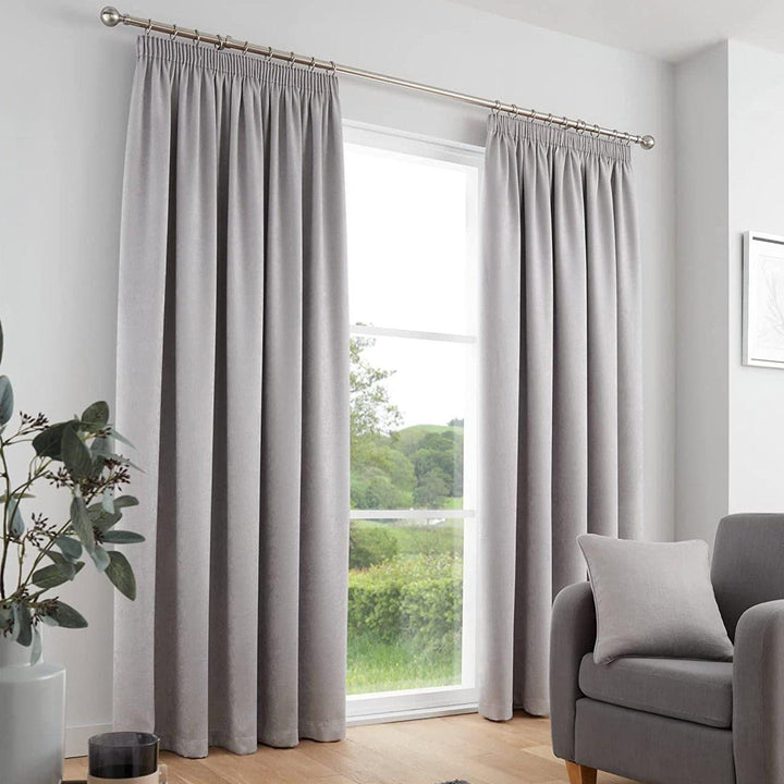 Galaxy Thermal Block Out Tape Top Curtains Silver - 46'' x 54'' - Ideal Textiles