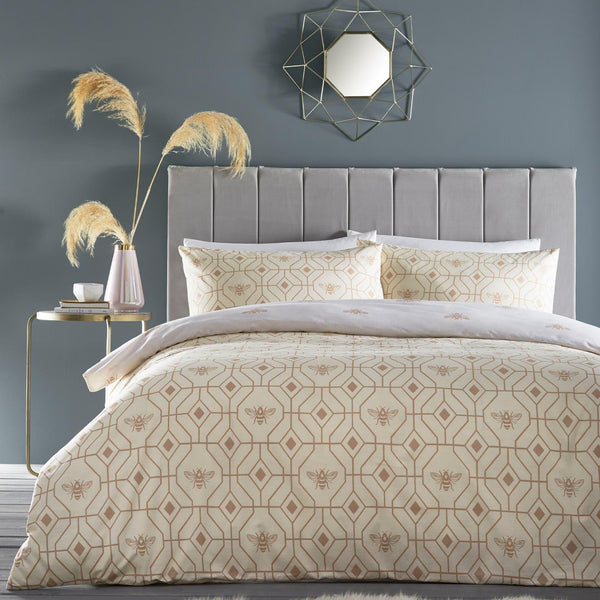 Bee Deco Geometric Champagne Duvet Cover Set - Ideal