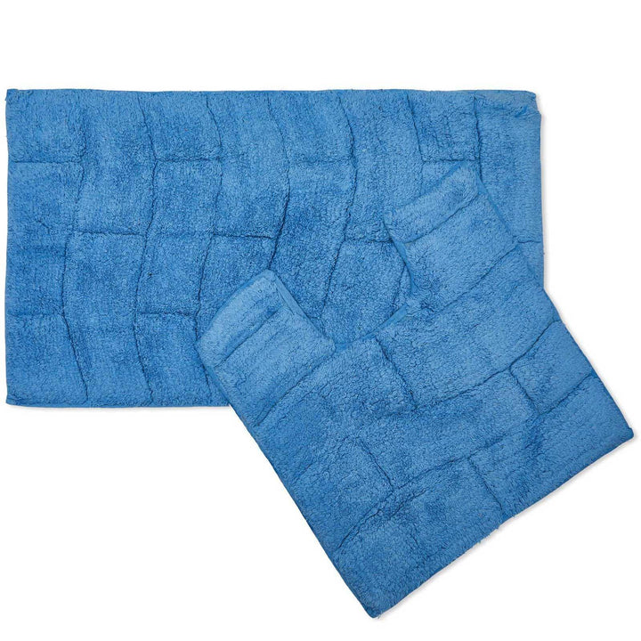 Waves Cotton Jacquard Bath & Pedestal Mat Set Cobalt -  - Ideal Textiles