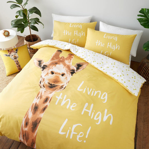 Giraffe Print Living the High Life! Yellow Duvet Cover Set - Double - Ideal Textiles