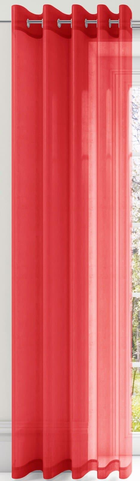 Plain Eyelet Voile Curtain Panels Red -  - Ideal Textiles
