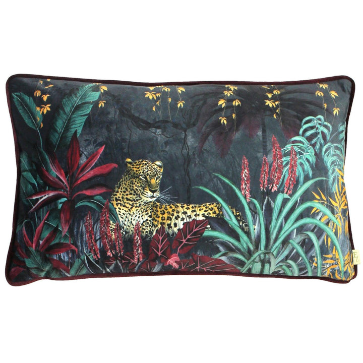 Zinara Leopard Black Velvet Cushion Cover 12'' x 20'' -  - Ideal Textiles