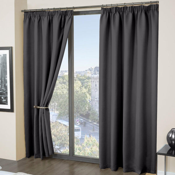 Cali Plain Thermal Blackout Tape Top Curtains Charcoal - 46'' x 54'' - Ideal Textiles