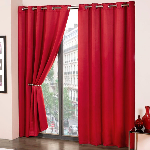Cali Plain Thermal Blackout Eyelet Curtains Red - 46'' x 54'' - Ideal Textiles
