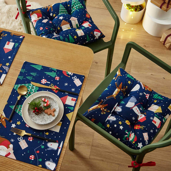 Santa's Christmas Wonderland Wipe Clean Seat Pads Navy - Ideal