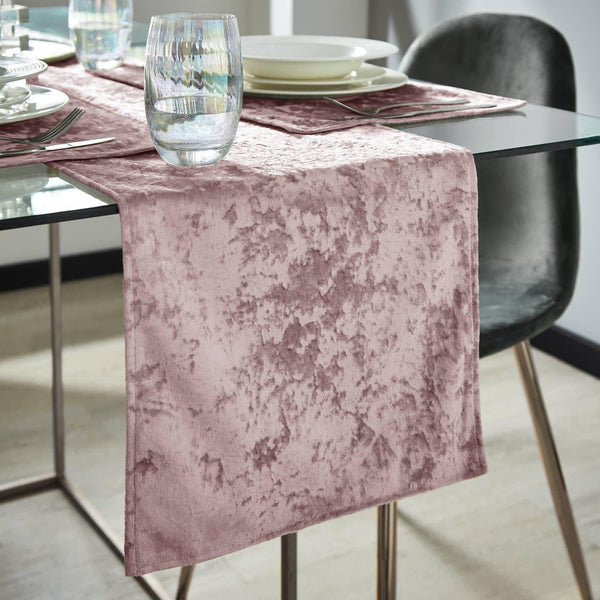 Crushed Velvet Table Runners Blush Pink - 33cm x 180cm - Ideal Textiles