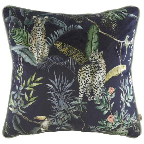 Jungle Leopard Tropical Velvet Petrol Cushion Covers 17'' x 17'' -  - Ideal Textiles