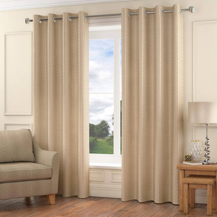 Madison Wave Lined Eyelet Curtains Natural - 46'' x 54'' - Ideal Textiles