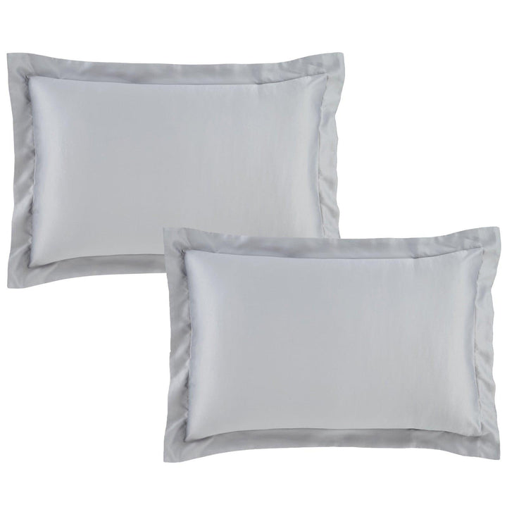 Silky Soft Satin Plain Oxford Pillowcases Silver -  - Ideal Textiles