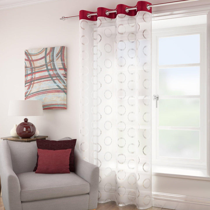Spiro Metallic Eyelet Voile Curtain Panels Red - 55'' x 54'' - Ideal Textiles