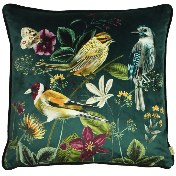 Midnight Garden Birds Green Velvet Filled Cushions - Ideal