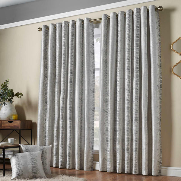 Reflections Jacquard Lined Eyelet Curtains Silver - 46'' x 54'' - Ideal Textiles