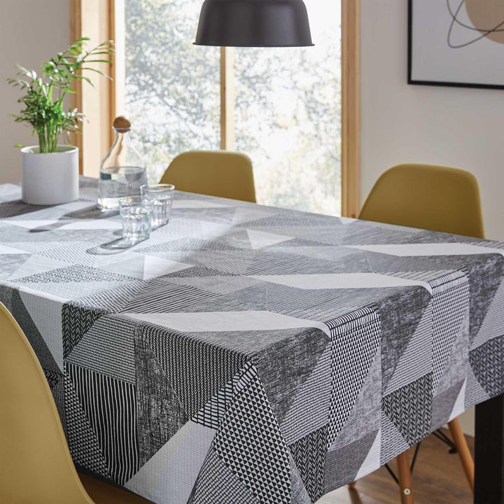 Larsson Geo Wipe Clean Tablecloths Grey - 132cm x 178cm - Ideal Textiles