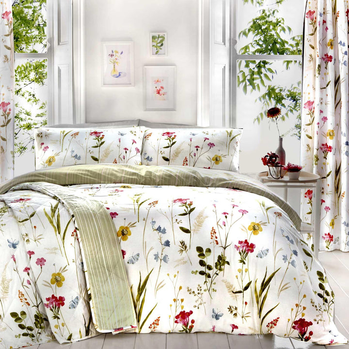 Spring Glade Hand Painted Floral Multicolour Duvet Cover Set - Single - Ideal Textiles