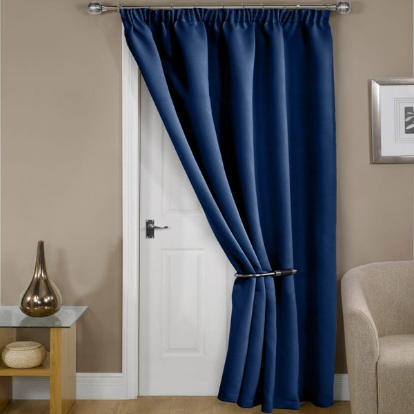 Cali Pencil Pleat Thermal Blackout Door Curtain Navy - Ideal