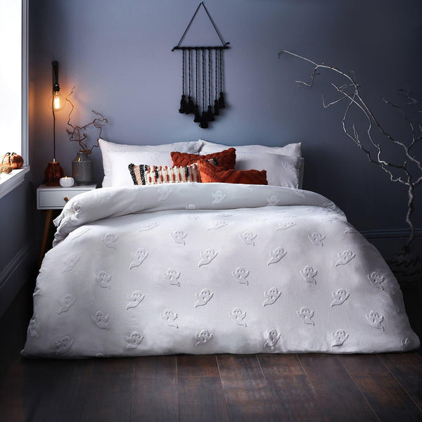 Ghost Tufted Halloween 100% Cotton White Duvet Cover Set - Ideal