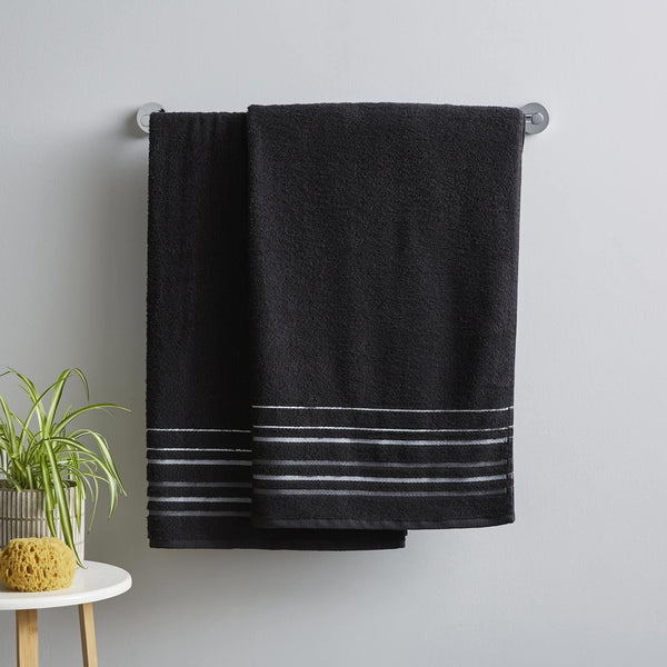 Java Stripe 100% Cotton Bath Sheet Pair Black - Ideal