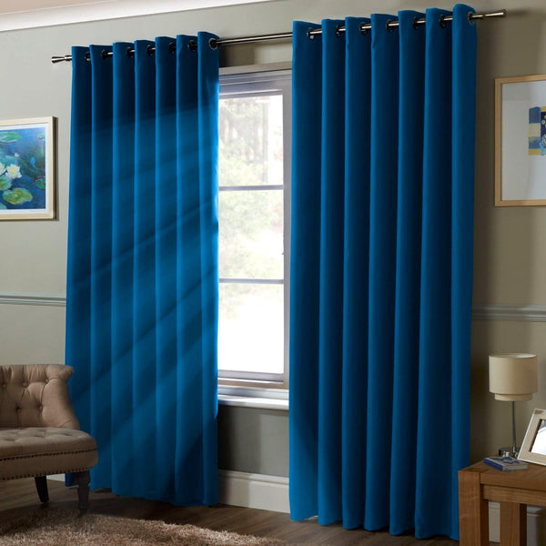 Essential 95% Blackout Eyelet Curtains Blue - 46'' x 54'' - Ideal Textiles