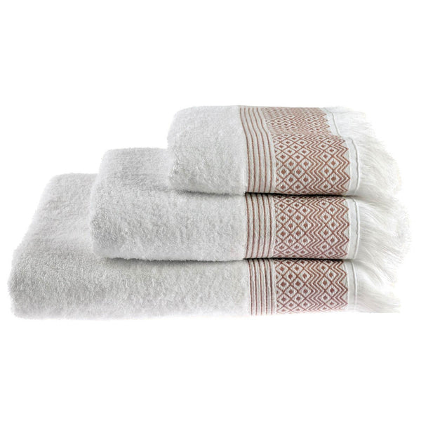 Diamond Jacquard Tassel Cotton Towel White & Mauve -  - Ideal Textiles