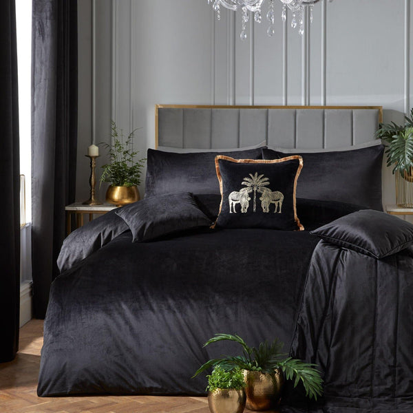 Montrose Luxury Velvet Black Duvet Cover Set - Ideal