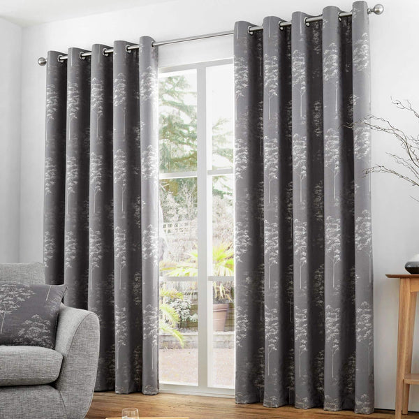 Elmwood Jacquard Lined Eyelet Curtains Graphite - 46'' x 54'' - Ideal Textiles