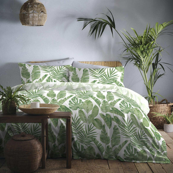Tahiti Tropical Palm Leaf Green Duvet Cover Set - Single - Ideal Textiles