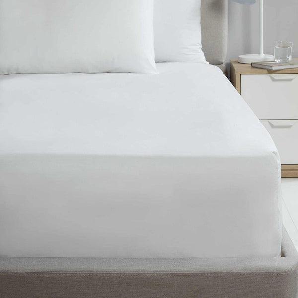 Plain Percale 25cm Deep Fitted Sheets White - Single - Ideal Textiles