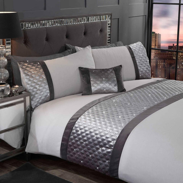 Hollywood Sequin Sparkle Quilted Silver Duvet Cover Set - Single - Ideal Textiles