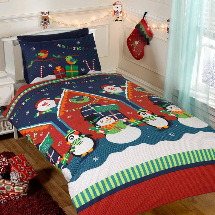 Santa's Grotto Multi Kids Christmas Duvet Cover Set - Toddler - Ideal Textiles