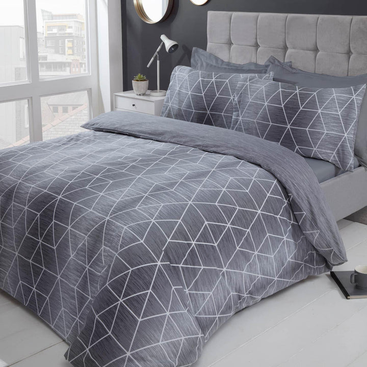 Calvin Geometric  Ombre Grey Duvet Cover Set - Single - Ideal Textiles