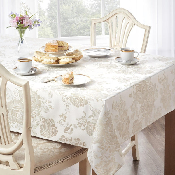 Grace Floral Damask Jacquard Natural Tablecloths - 50'' x 70'' - Ideal Textiles