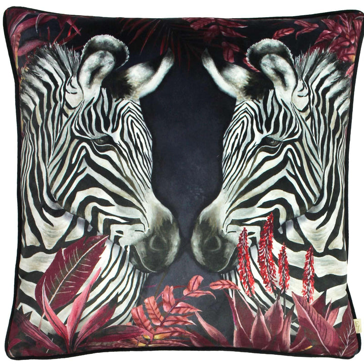 Zinara Twin Zebras Black Velvet Cushion Cover 20'' x 20'' -  - Ideal Textiles
