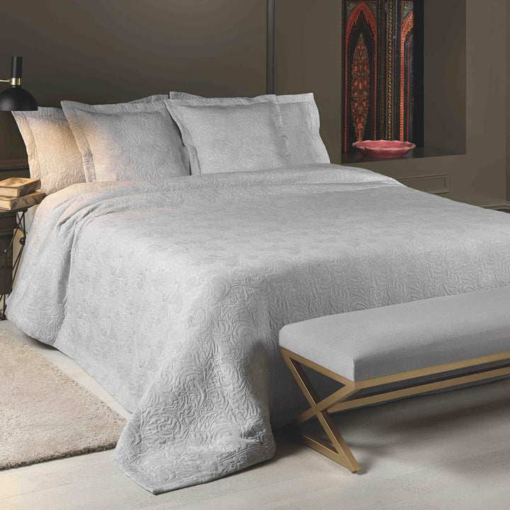 Forest Luxury Woven Cotton Rich Bedspread Silver - Single - Ideal Textiles