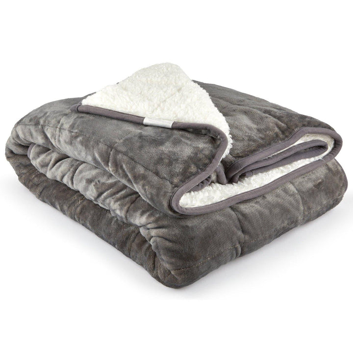 Super Soft Sherpa Fleece 6.9kg Weighted Blanket Throw Grey -  - Ideal Textiles