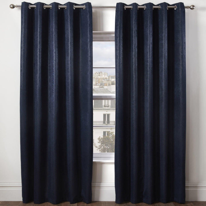 Ambiance Embossed Thermal Blackout Eyelet Curtains Navy - 46'' x 54'' - Ideal Textiles